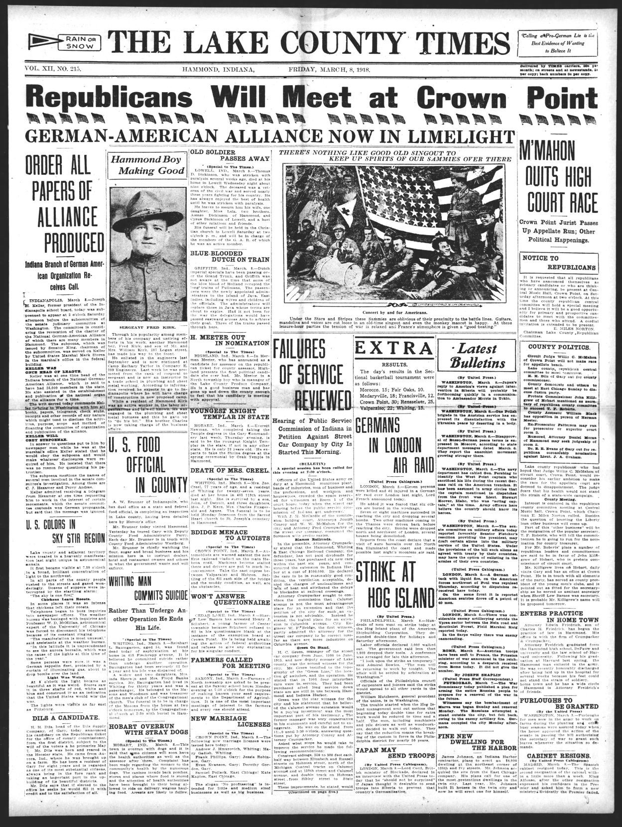 March 8, 1918: U.S. Food Official In County
